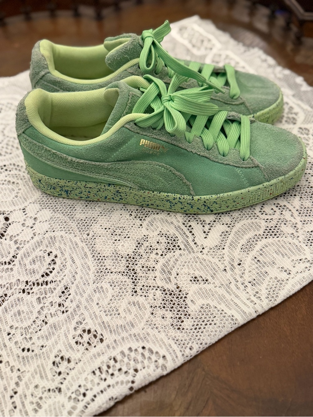 Puma Kids Green Suede Sneakers